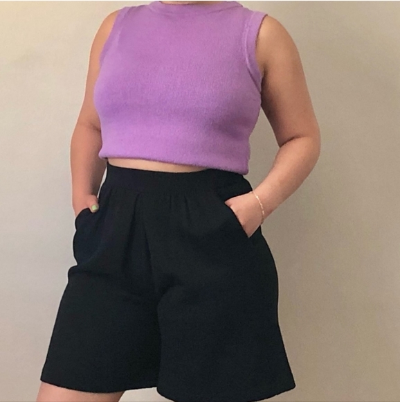 St. John Pants - Vintage St. John Navy Knit Ultra High Rise Pleated, 90's Culottes Shorts